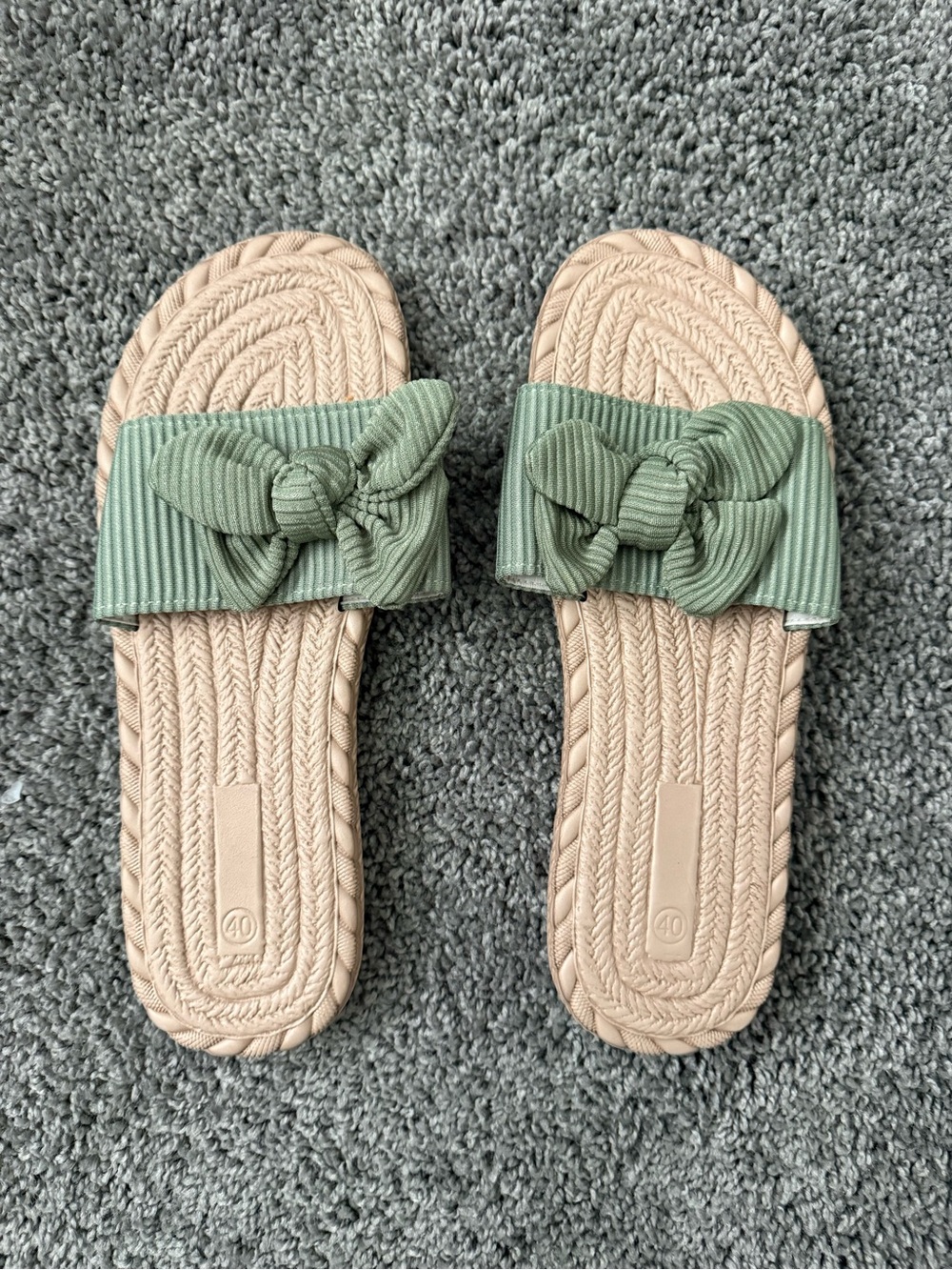 SHEIN Sage Green Bow Slide Sandals
